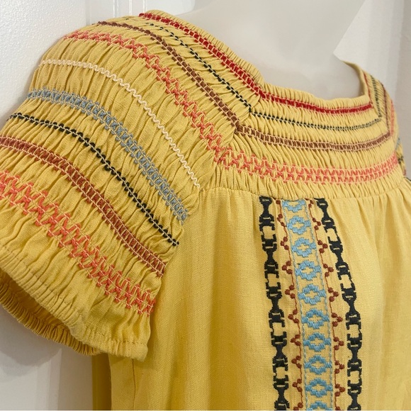 THML Embroidered Smocked Boho Top in Yellow-Gold - Picture 3 of 10
